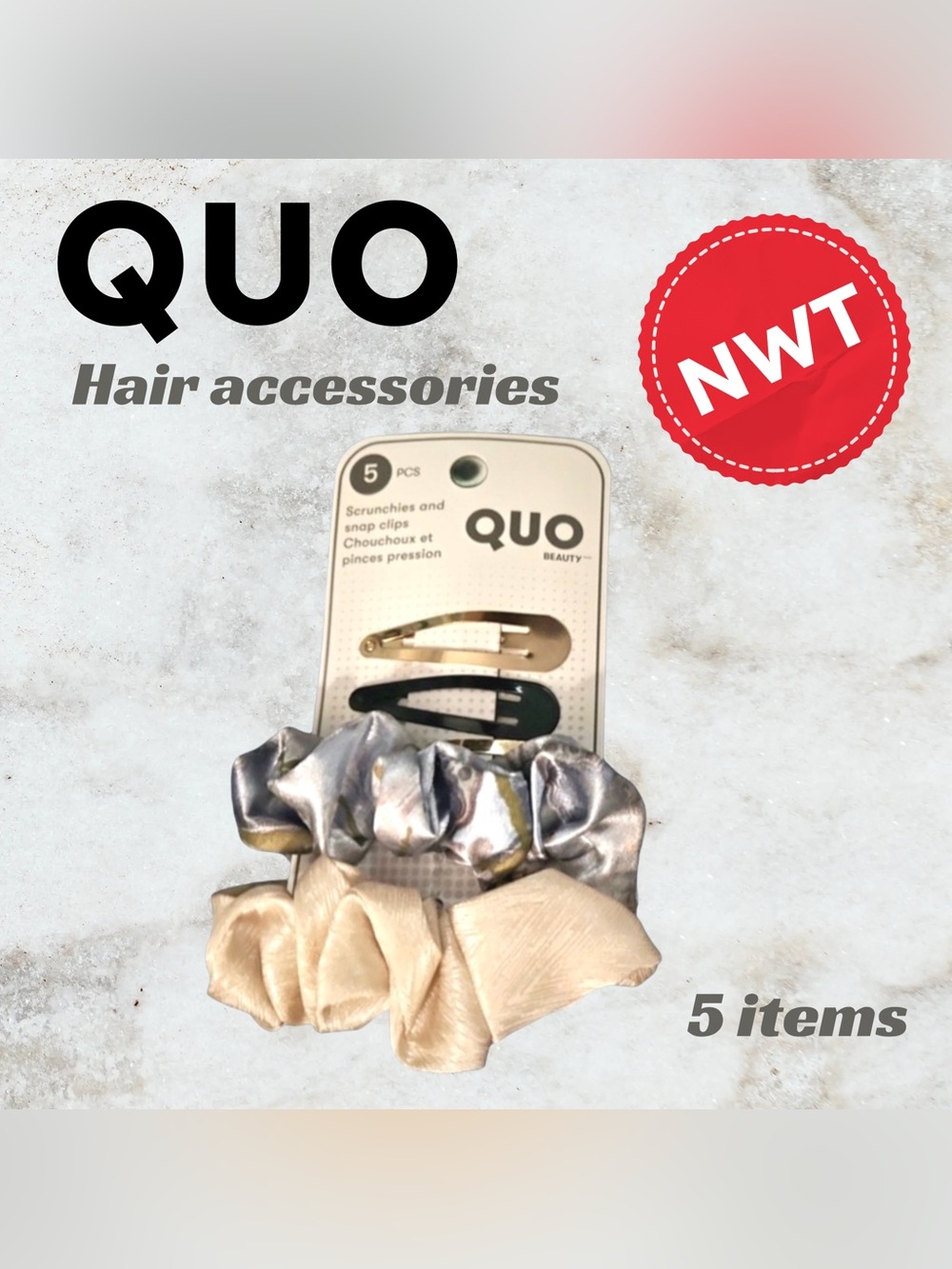 🆕NWT QUO | 5X Chic minimal Mixed Bundle hair accessories Scrunchies Snap clips